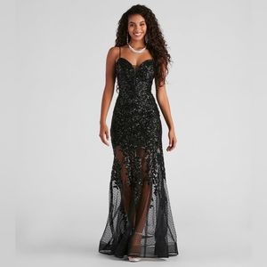sequin mesh formal floor-length gown